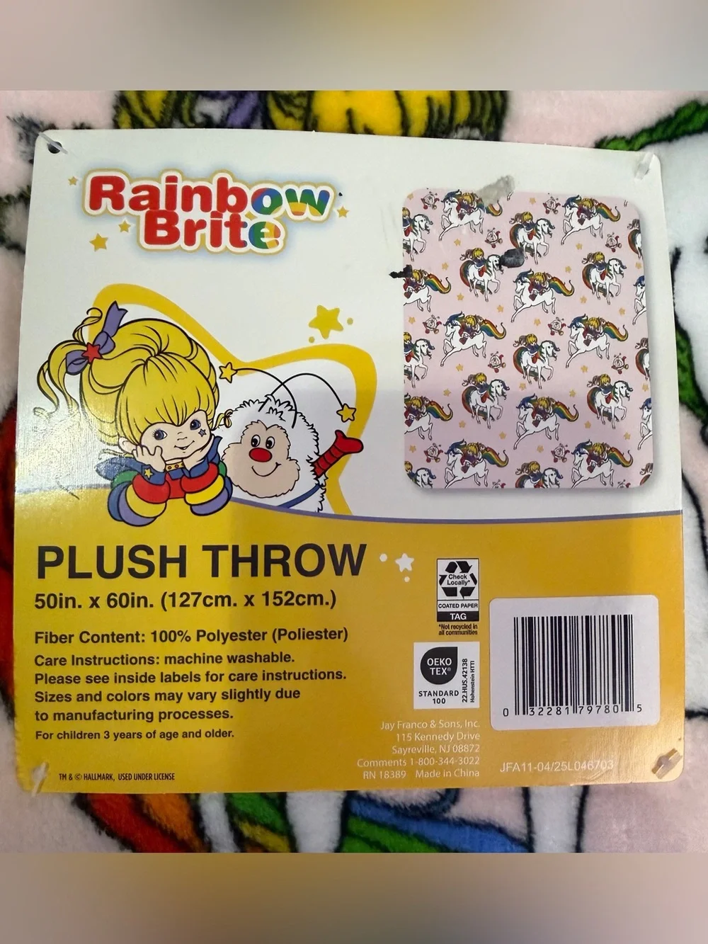 Rainbow Pink Unicorn Plush Throw Blanket with Multicolor Accents - Rainbow Brite